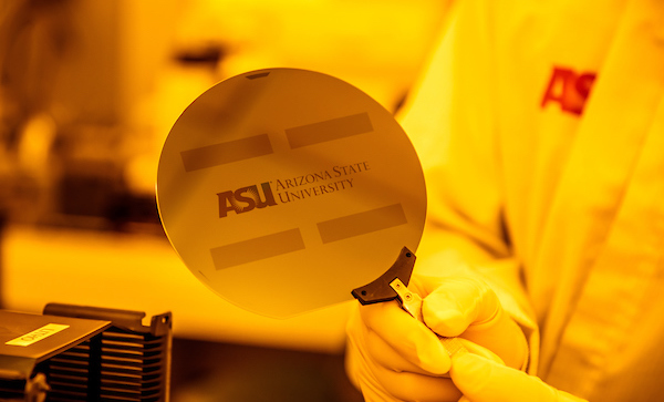 A semiconductor wafer with ASU branding